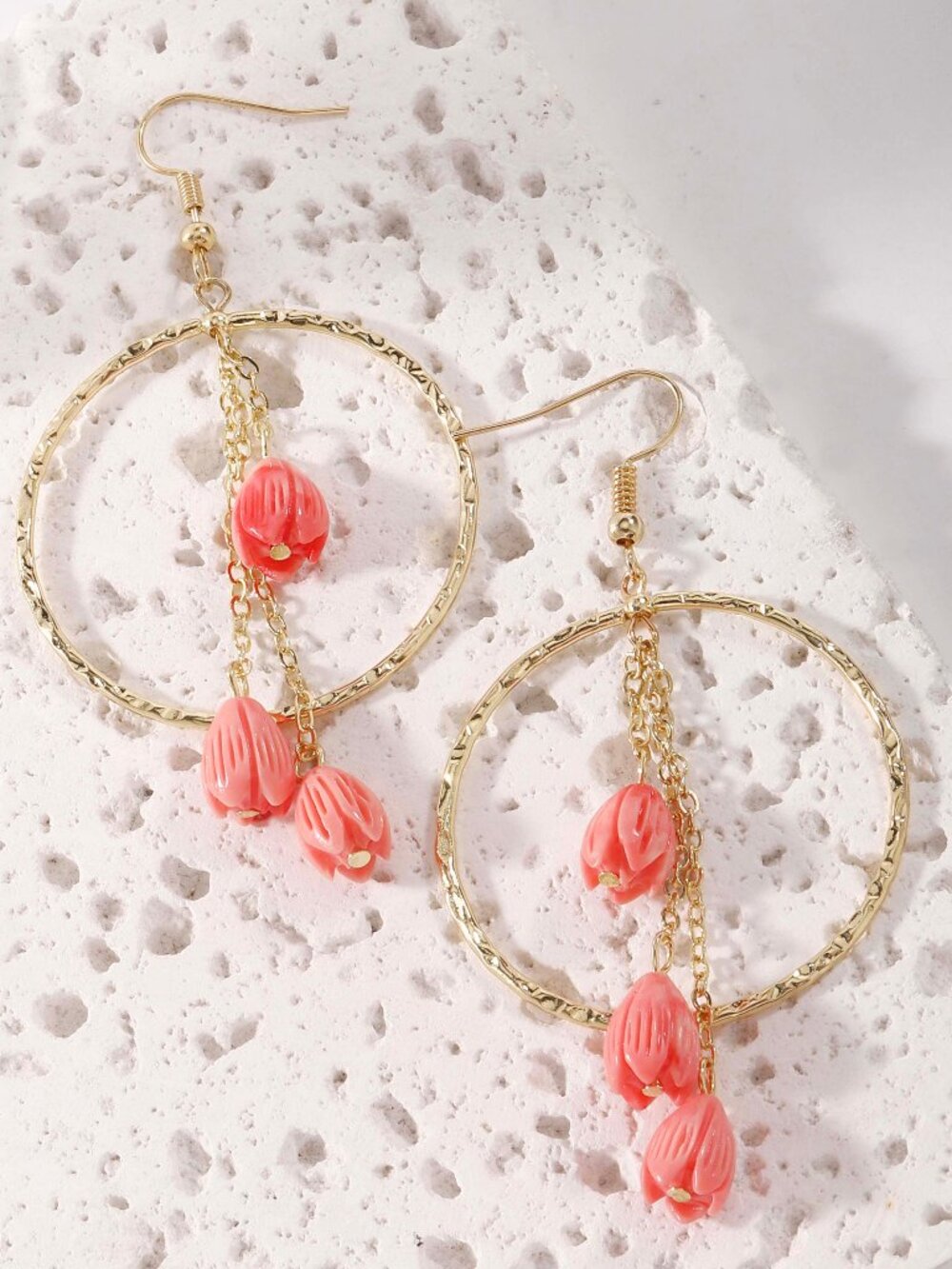 Pink Pikake Dangle Hoop Earrings